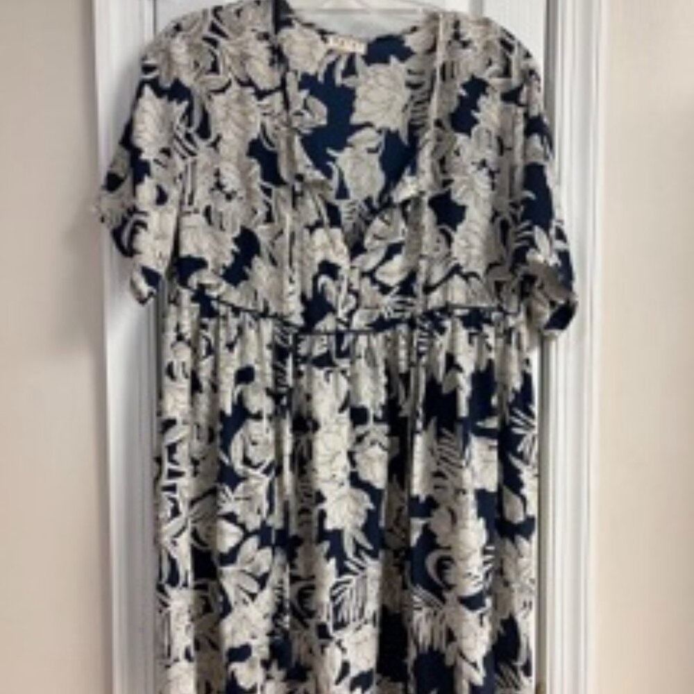 Paani V Neck Floral Peasant Dress Sleeveless Tassel Boho Womens M